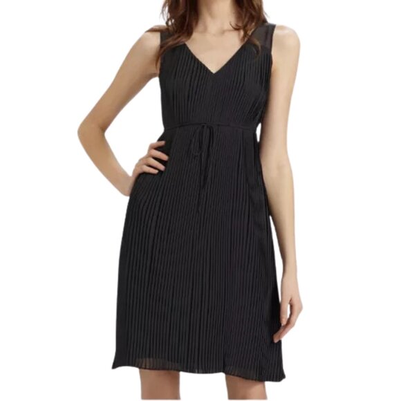 Eileen Fisher Silk Georgette Chiffon Micro Pleated Sleeveless Dress in Graphite - Picture 1 of 8